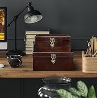 Vista 6 de Juego de 2 cajas de almacenamiento de madera con cerradura y llaves, caja decorativa de madera para recuerdos con tapa con bisagras, cofre