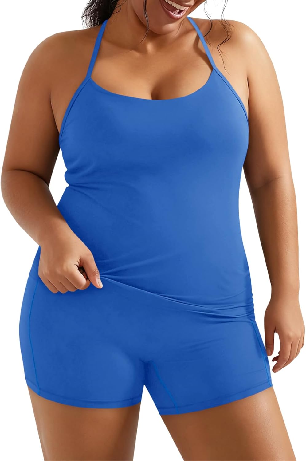 Aoysky Women Buttery Soft Plus Size Workout 2 Piece Sets Halter Tank Tops High Waisted Biker Shorts Outfits