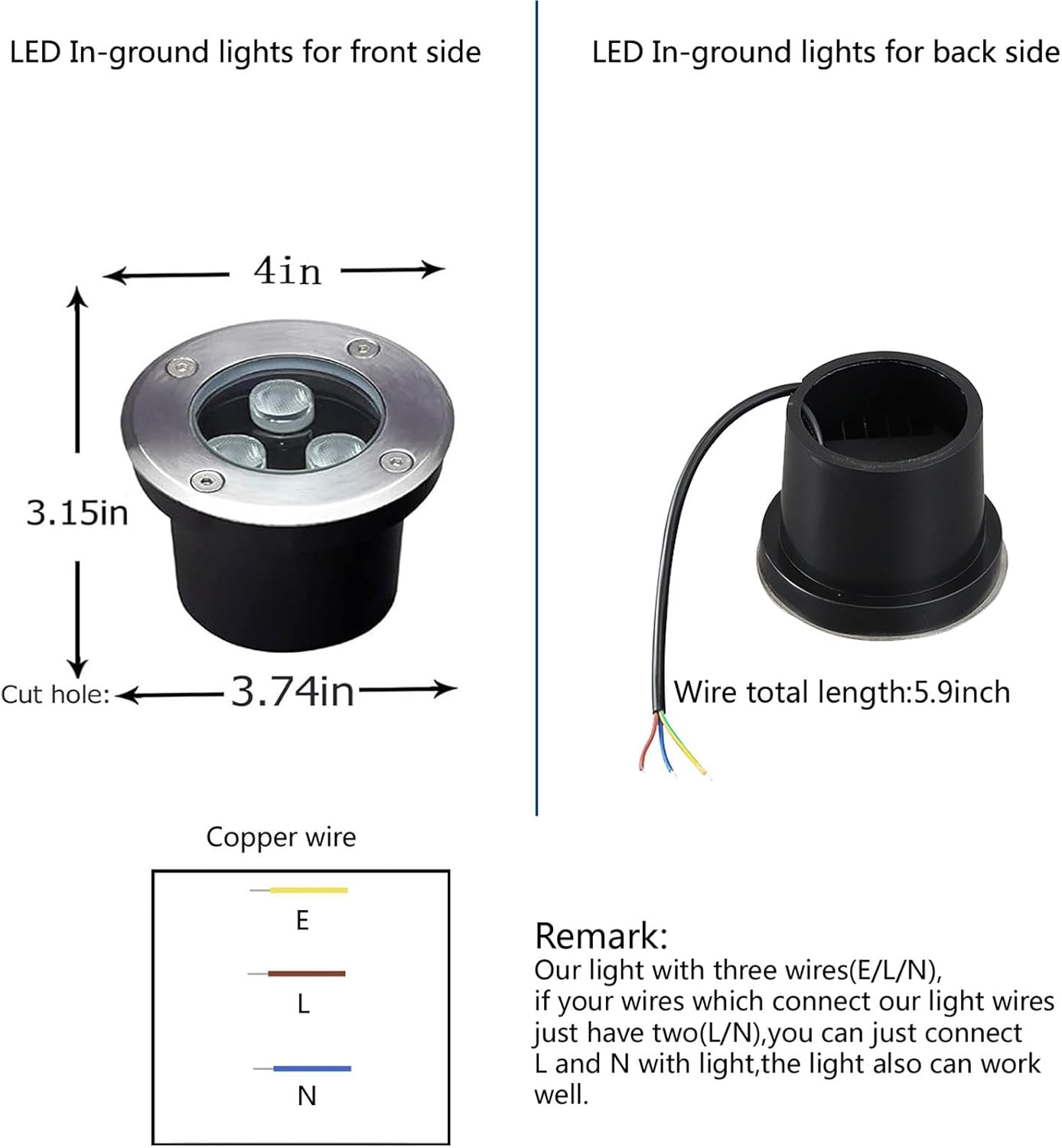 3W Well Lights Landscape LED in Ground,Diameter 4 Inches,High Voltage 110V 120V,Outdoor Landscaping Lights Wired,White 6500K,Waterproof IP67,for Pathway,Yard,Deck,Garden,Pack of 4