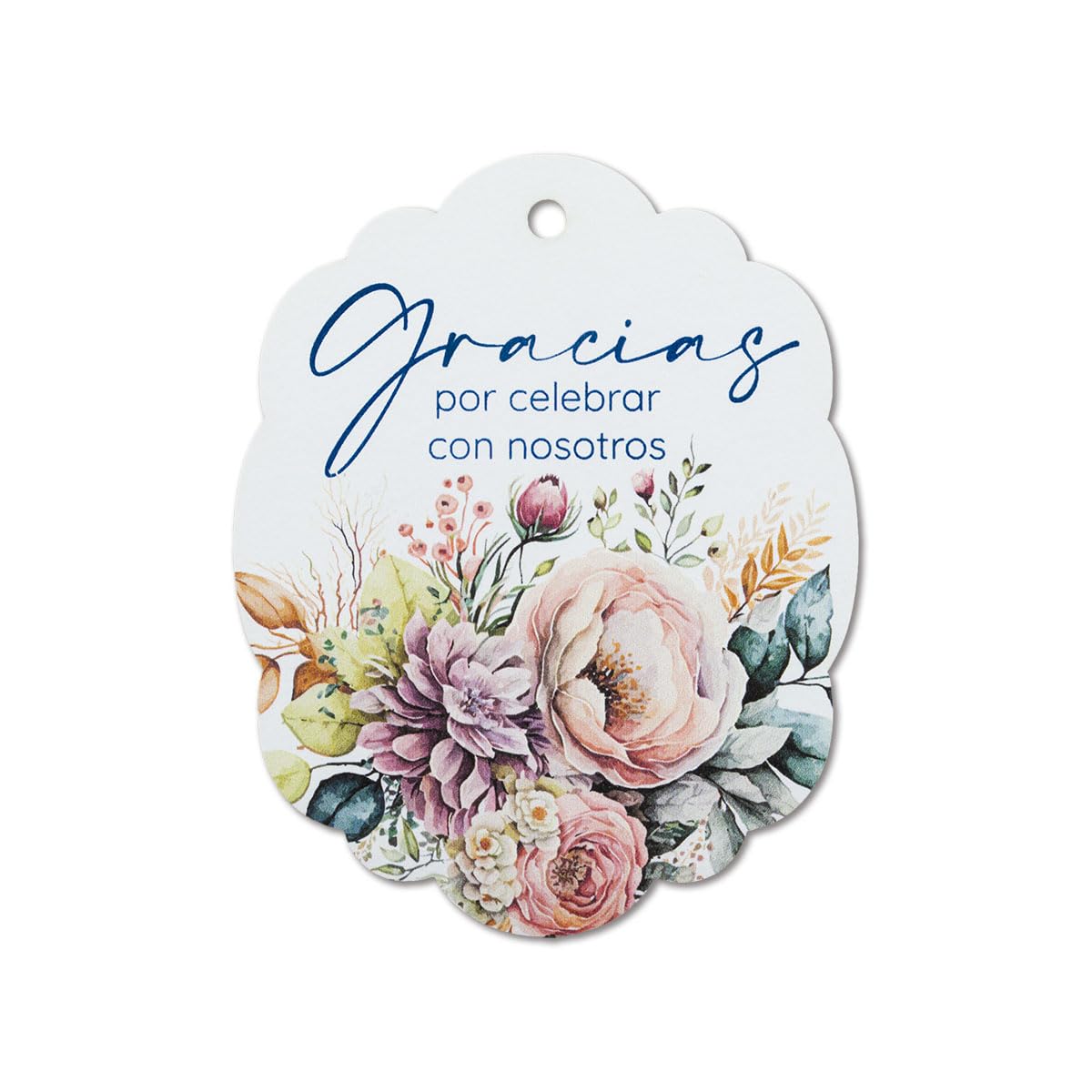 Summer-Ray 50pcs Floral-Themed Floral Bouquet Gracias Spanish Wedding Favor Gift Tags (White)