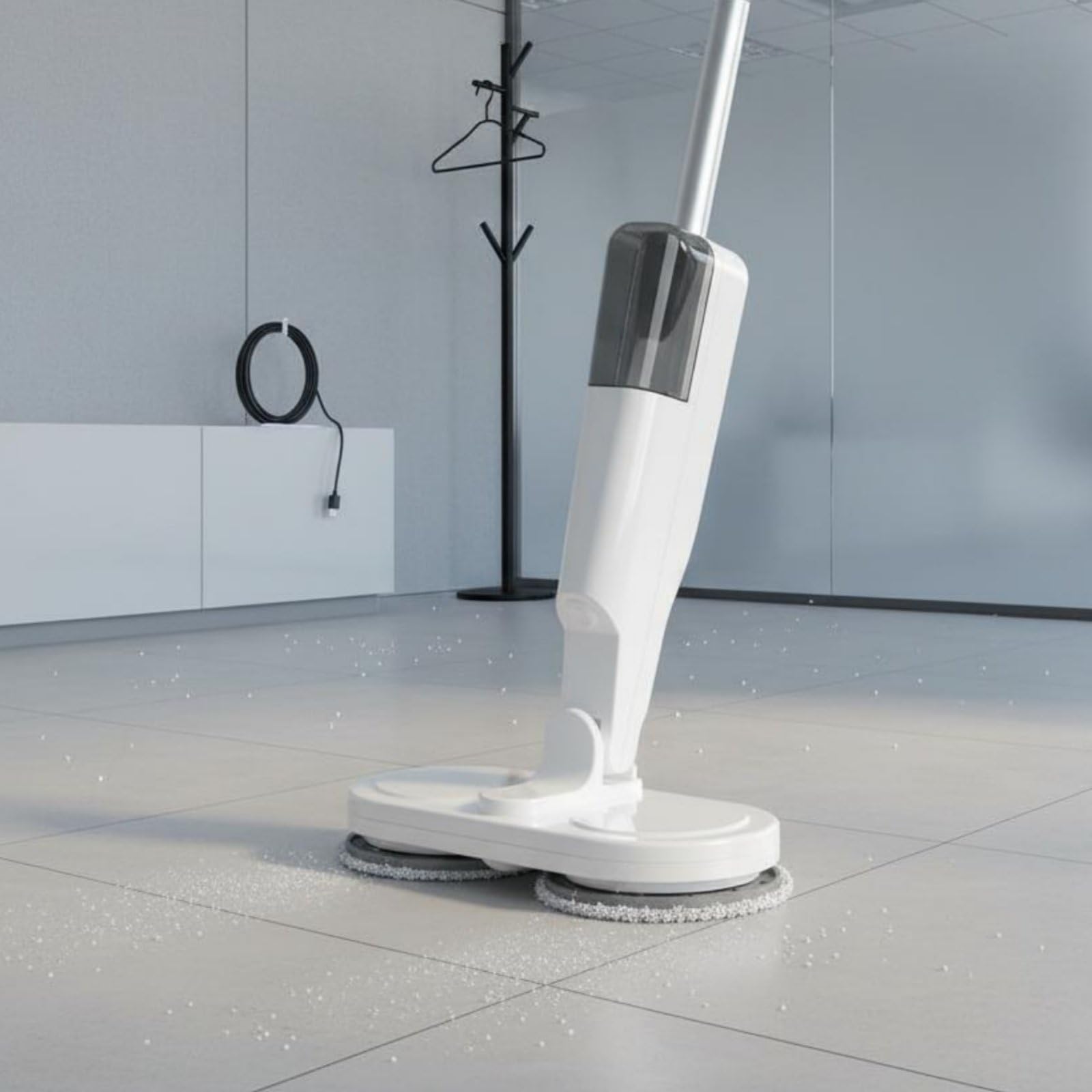 Limpiador de Suelos Recargable USB sin Cables Mopa Eléctrica con Depósito Secado Rápido Escoba Húmeda para Apartamento, Blanco