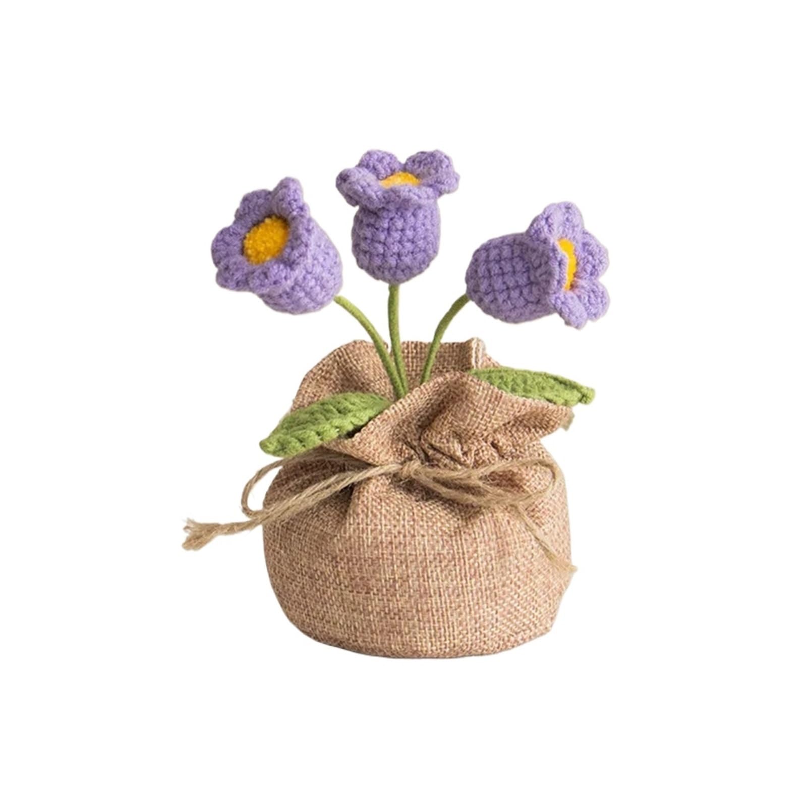 ZHSOAO Knitted Flowers Potted Cute Crochet Knitting Flower Wedding Guest Gift for Weddings Birthdays(Color10)