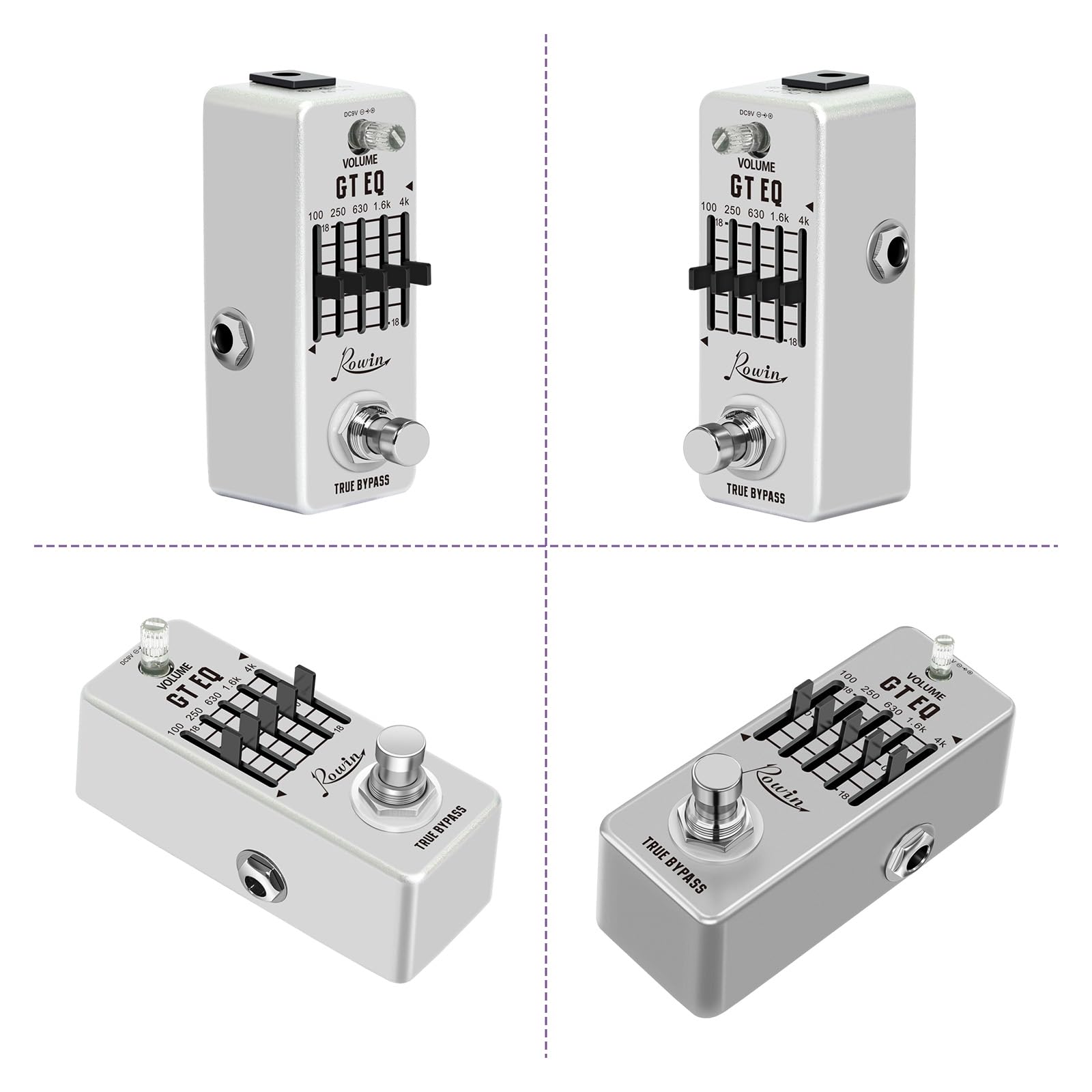 Pedal EQ Pedal EQ para guitarra eléctrica Pedal ecualizador Rowin 5 bandas EQ Pedal ecualizador de guitarra eléctrica 100Hz 250Hz 630Hz 1.6kHz 4kHz True Bypass 1/4 pulgadas Mono Metal Shell