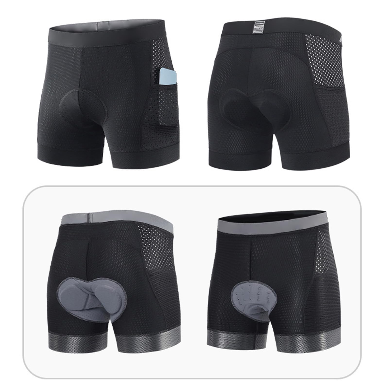 Herren Fahrradhose Gepolstert Atmungsaktive Radlerhose mit Silikonpolster Schnelltrocknend, Hochelastisch mit Großen Taschen für Lange Fahrten