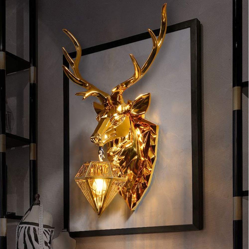 Placcatura in resina dorata Lampada da parete Testa di cervo Lampada da parete Postmoderna Semplicità Creatività Decorazione Applique da parete Soggiorno Divano Camera da letto Tes