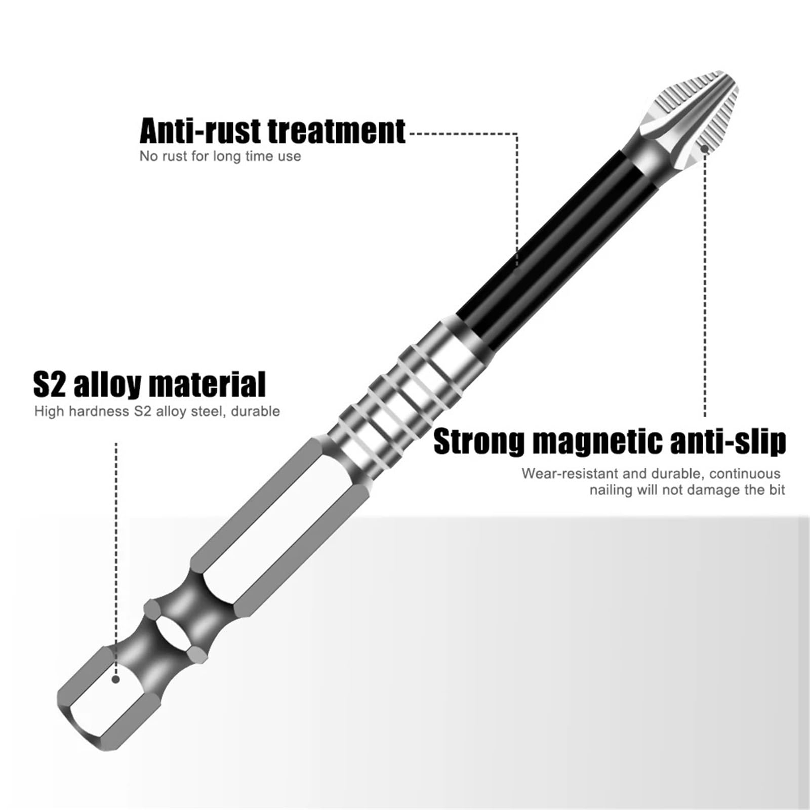 Anti-Slip Impact Head Screwdriver Head Drill Cross Torque Alloy Head Drill Bit(5PCS 90L)