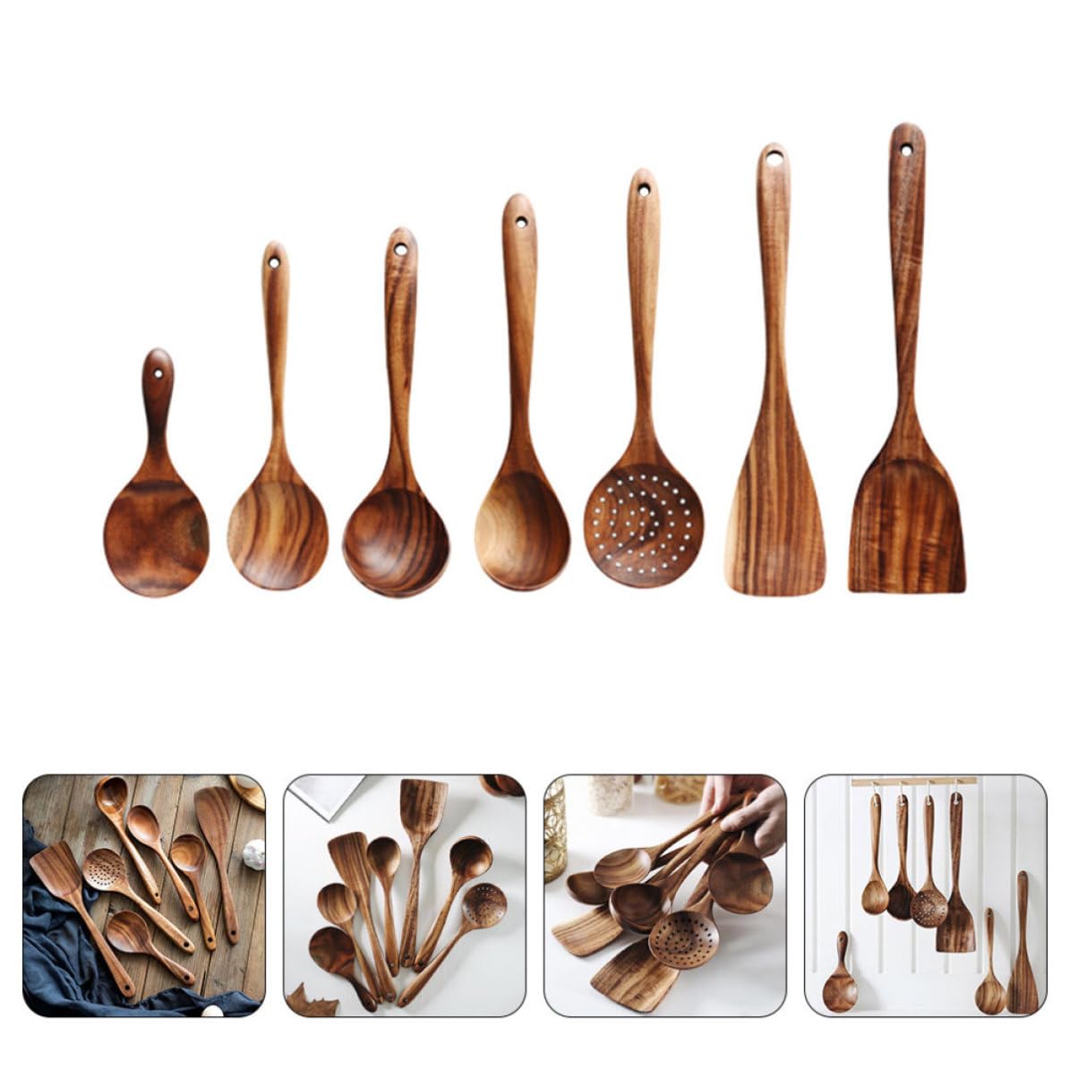 Set di Cucchiai in Legno per Cucina con Manico Comodo, Utensili Pratici ed Eleganti, per Servire e Preparare Piatti con Design Minimalista