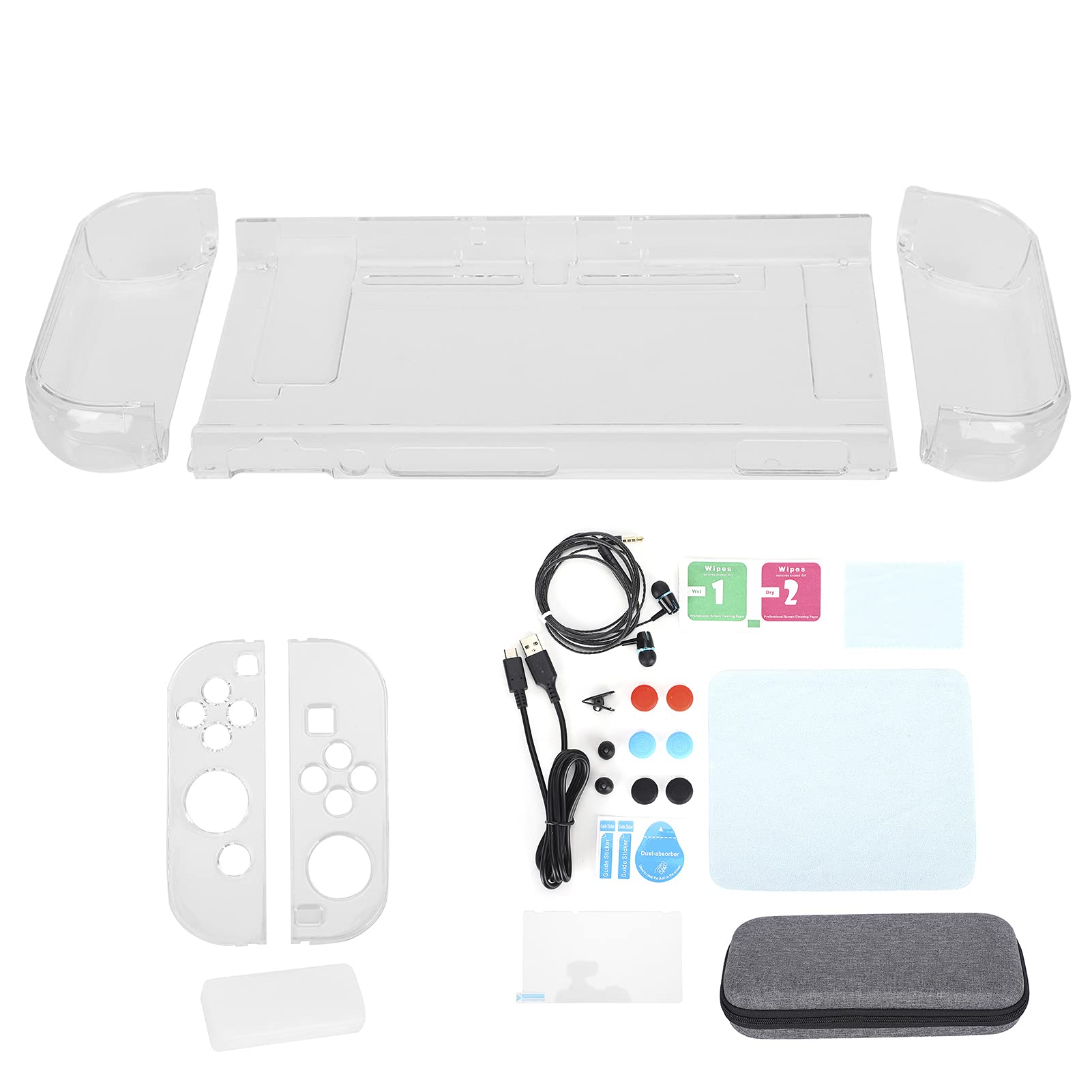 Vomeko Juego de accesorios de juego 14 en 1, bolsa de almacenamiento para Switch, funda protectora transparente de cristal para PC, película protectora de pantalla endurecida,