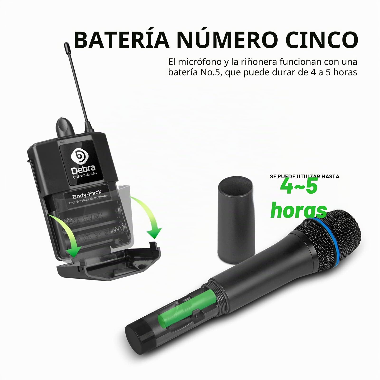 D Debra Audio AU200 Pro UHF Sistema de micrófono inalámbrico de 2 Canales con micrófonos de Diadema de Solapa de Mano inalámbricos, Ideal para Karaoke Fiesta en la Iglesia (Negro, 2 de Mano)