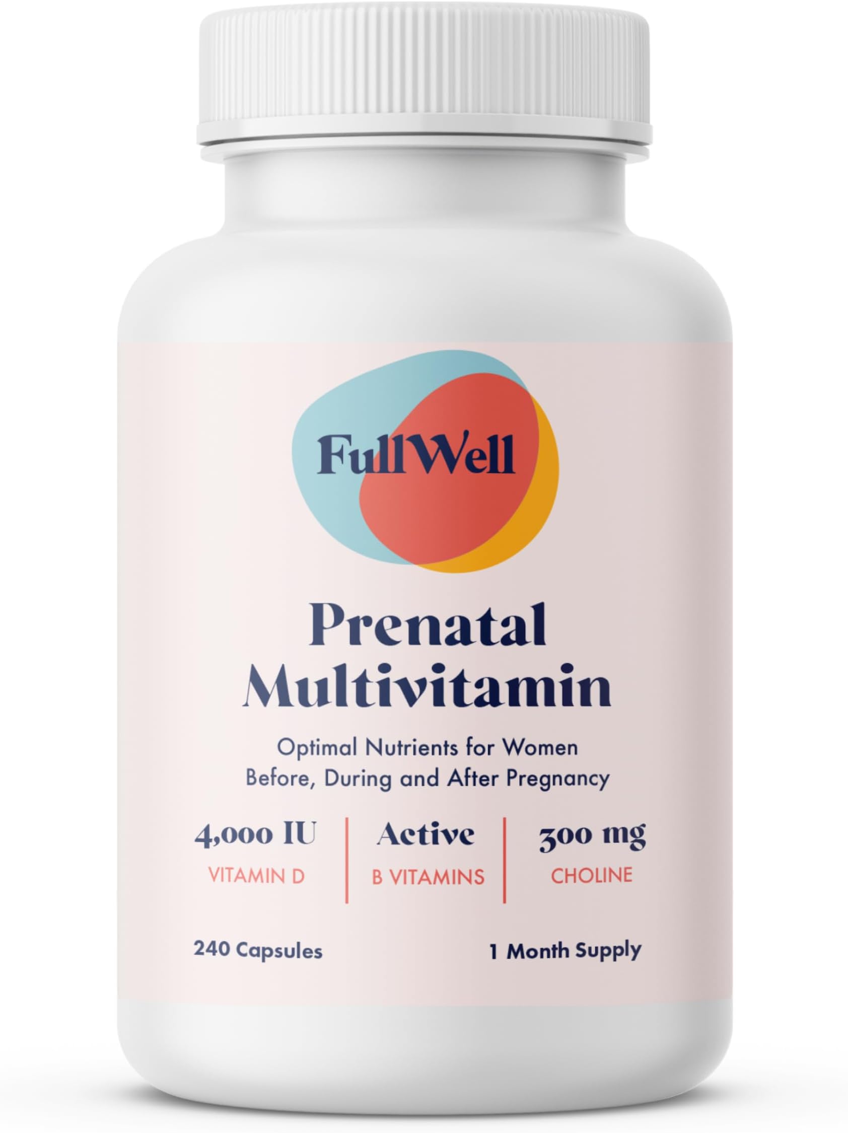 FullWell Women's Prenatal Multivitamin - Healthy Pregnancy Support - Contains Choline & Folate - Supports Fetal Growth & Brain Development* - 240 Count (30 Servings)