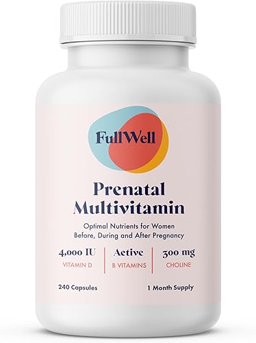FullWell Vitaminas prenatales  Colina, ácido fólico, vitamina D para el crecimiento fetal, desarrollo cerebral  Más de 26 nutrientes vitales