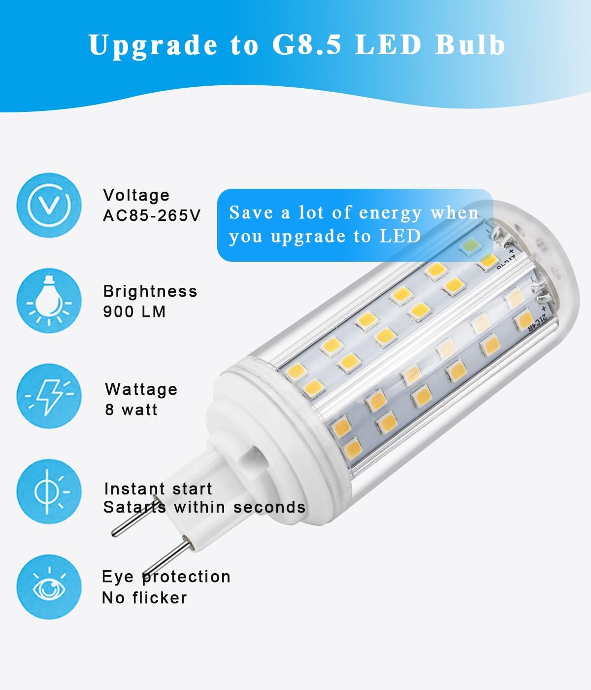 Lampadina LED G8.5 da 8 Watt Sostituisce la lampadina a ioduri metallici Powerball G8.5 CDM, lampadina di ricambio CDM-TC/CMH/HID/ T4.5, confezione da 4(3000K Warm White)