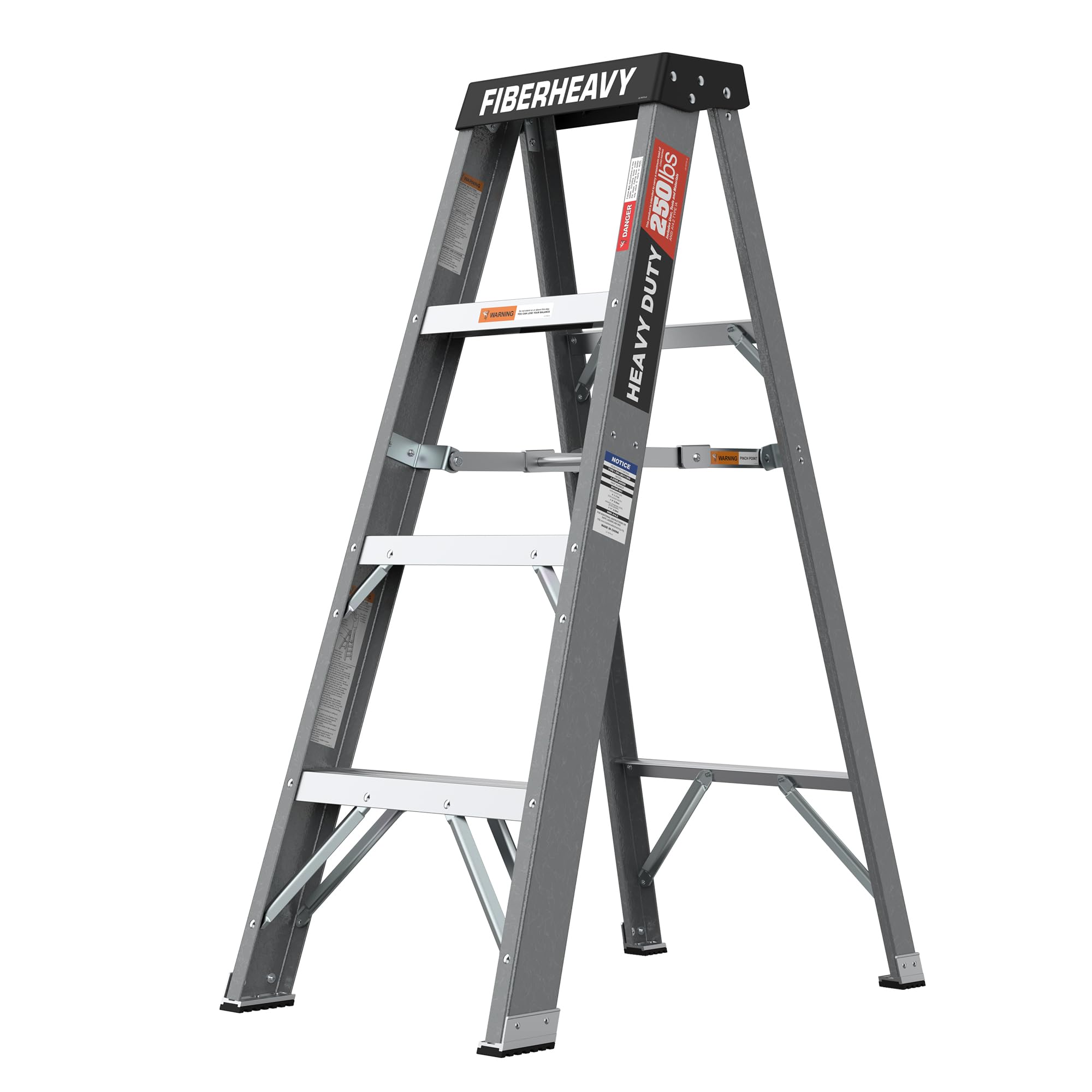 Fiberglass Step Ladder 4 Step 250lbs Gray
