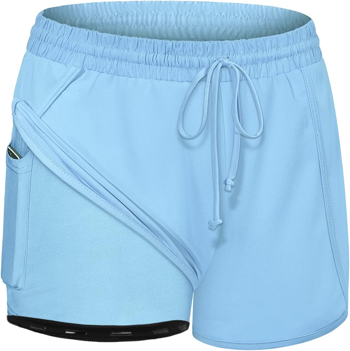 BLEVONH Women Yoga Running Shorts 2 in 1 Workout Athletic Shorts with Pockets S-3XL