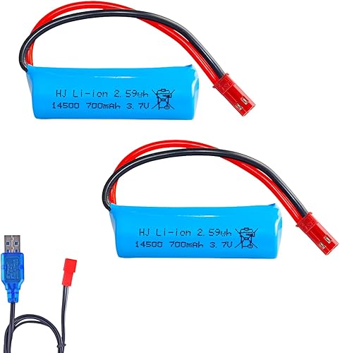 2 unids 15C 3.7v Lipo batería 700mAh JST Plug con cable de carga USB para Huina 1337 1338 RC construcción camiones 1337 coche robot juguete pistola