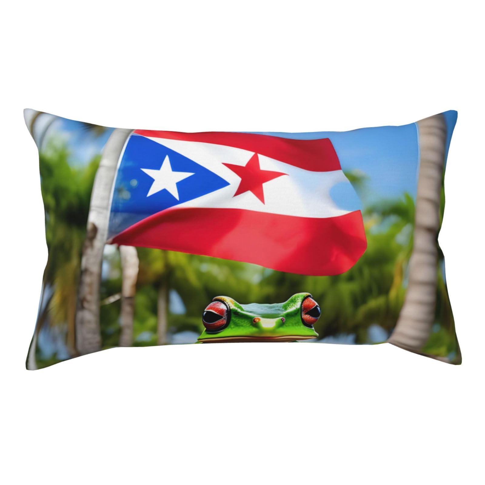 Puerto Rico Flags Frog Palm Trees Double Sided Fluffy Pillow Cover 20x36 Printed Soft Plush Decorative Case for Sofa Living Room