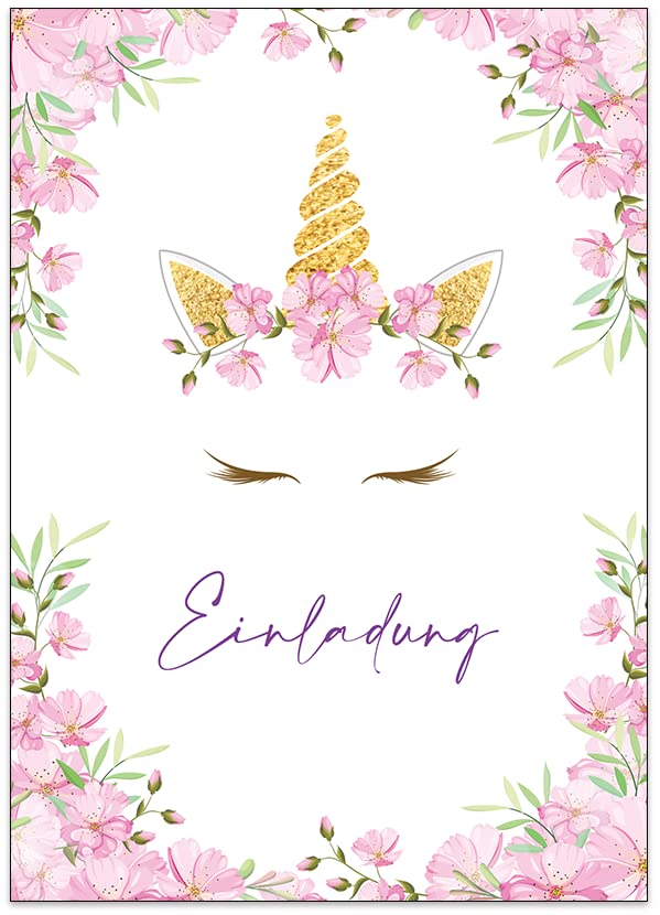 Pusteblume Grusskarten Einladungskarten Kindergeburtstag - 20 x Einhorn Geburtstagseinladungen Einladungen Geburtstag Kinder Mädchen (Mit Umschlägen)