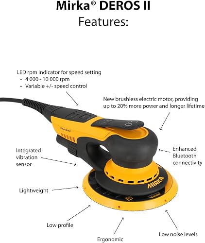 Mirka DEROS II 650 Orbital Sander with Suction for Velcro Sanding Discs Diameter 150 mm / 5 mm Eccentricity/Orbital Sander for Dustless Sanding of Wood, Plaster and Metal / MID6504044 - 4