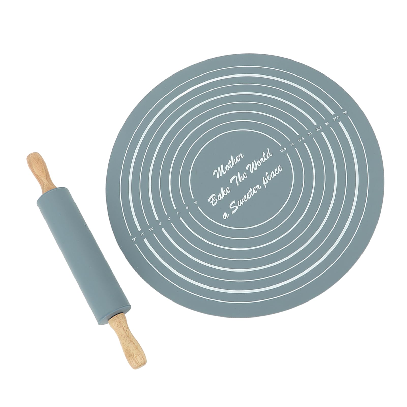 Ejoyous Juego de Alfombrillas para Hornear Repostería con Rodillo, Rodillo de Silicona con Almohadilla para Amasar para Hornear Masa Fácilmente, Pizza y Galletas para Panaderos Caseros (GREY)