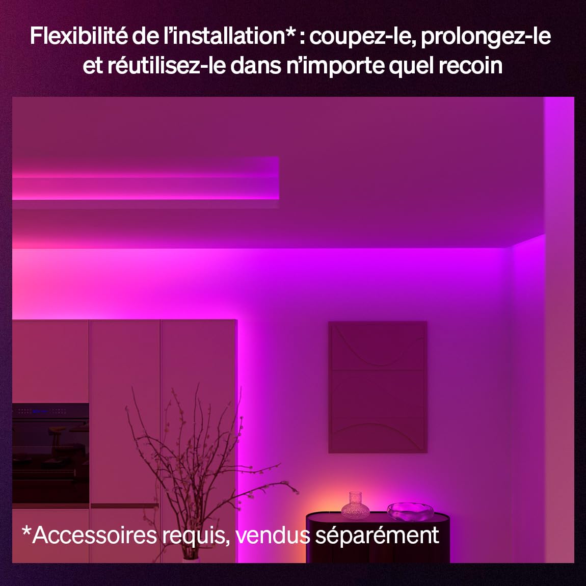 Philips Hue Bande LED Flux UltraBright 5 mètres, 4800lm, Ambiance, Couleurs vives avec Couleurs Chromasync, Ruban LED lumineux pour intérieur découpable et réutilisable, Commande vocale et appli
