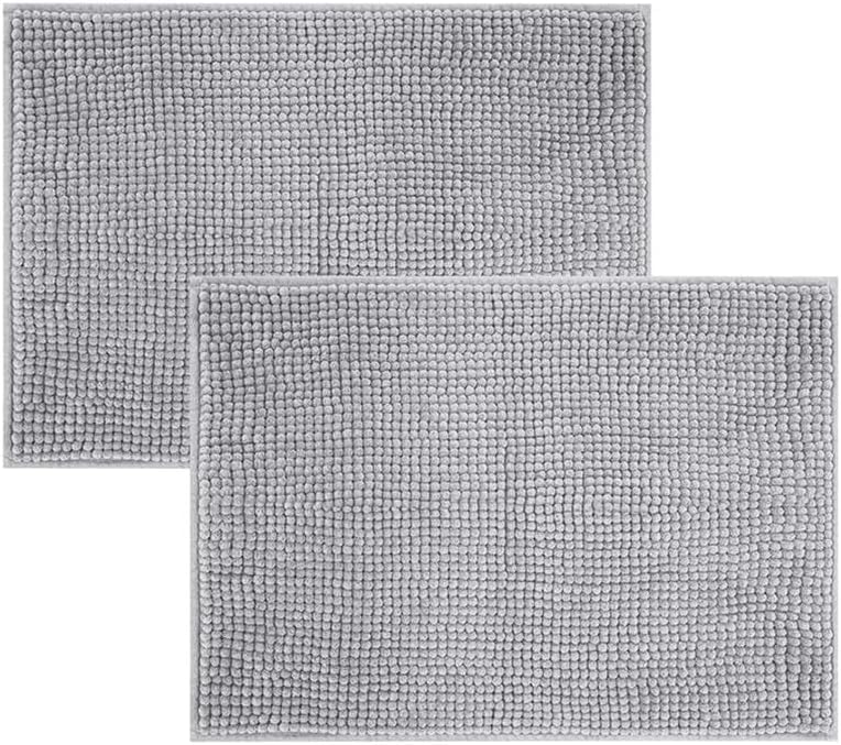 Hafaa Light Grey Bath Mat Non Slip Anti Mould – (2 Pack) 50x80 cm Chenille Bathroom Mat