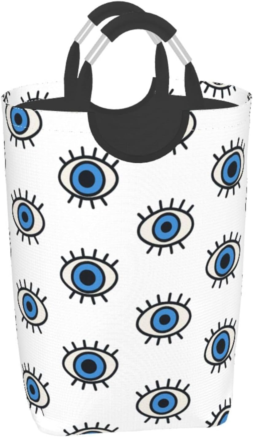 50l Laundry Basket Cute Evil Eye Waterproof Laundry Hamper Foldable Clothes Laundry Bag With Handles