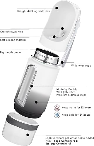 Miniatura 2 de Botella de agua portátil de acero inoxidable para perros, a prueba de fugas, botella de viaje portátil para perros, cuenco de agua portátil para