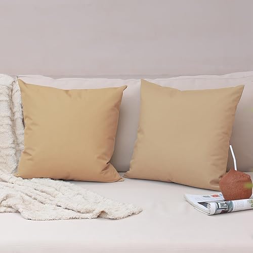 Miniatura 3 de Juego de 2 fundas de cojín cuadradas de 18 x 18 pulgadas, impermeables, resistentes al agua, para patio, césped, balcón, sofá, color marrón