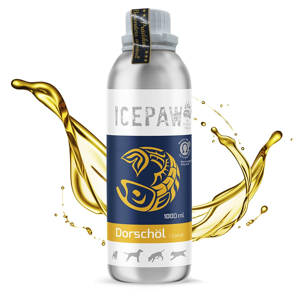ICEPAW Dorschöl für Hunde I 1 Liter Flasche I Haut, Fell, Immunsystem I Fischöl