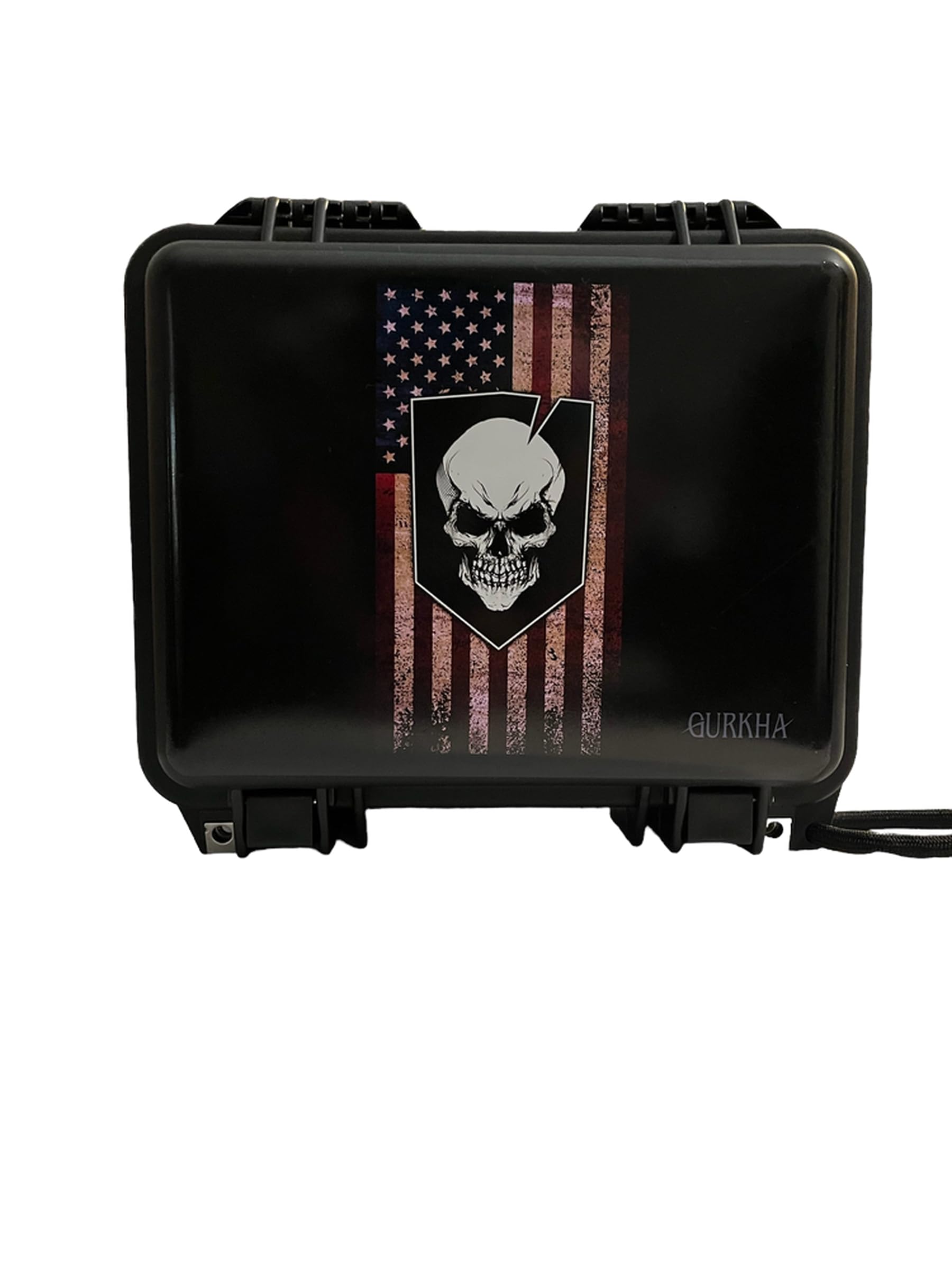 Gurkha Travel Humidor for Cigars Guns Skull American Flag Waterproof holds 30 Count Churchill Cigars Black Tactical Waterproof with Pressure Release Valve & Foam Inserts Case to Protect your Stogies