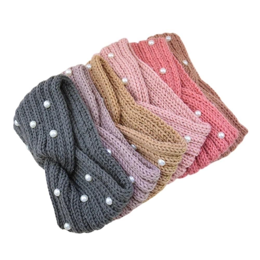 Stirnband 2/3 stücke Frauen Breite Gestrickte Kreuz Perle Stirnbänder Herbst Winter Warme Feste Haar Bands Ohr Wärmer Elastische Sport Turban Headwrap Winter Stirnband(Light Color-3pcs)