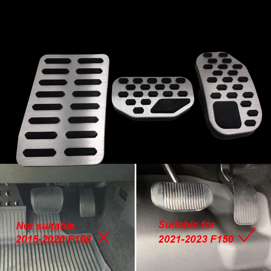 Aluminum Foot Rest Pedal Gas Pedal Cover Brake Pedal Compatible with 2021-2026 Ford F150 Pedal (Silver)