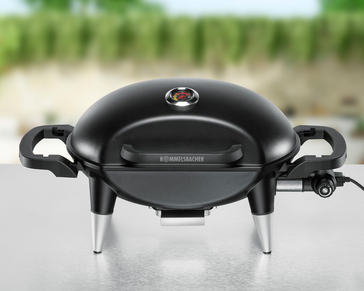 ROMMELSBACHER Barbecue Grill BBQ 4000, 2 pezzi, griglia in ghisa, coperchio a cerniera con indicatore di temperatura, temperatura fino a 300 °C, espandibile con carrello per barbecue, 2200 W