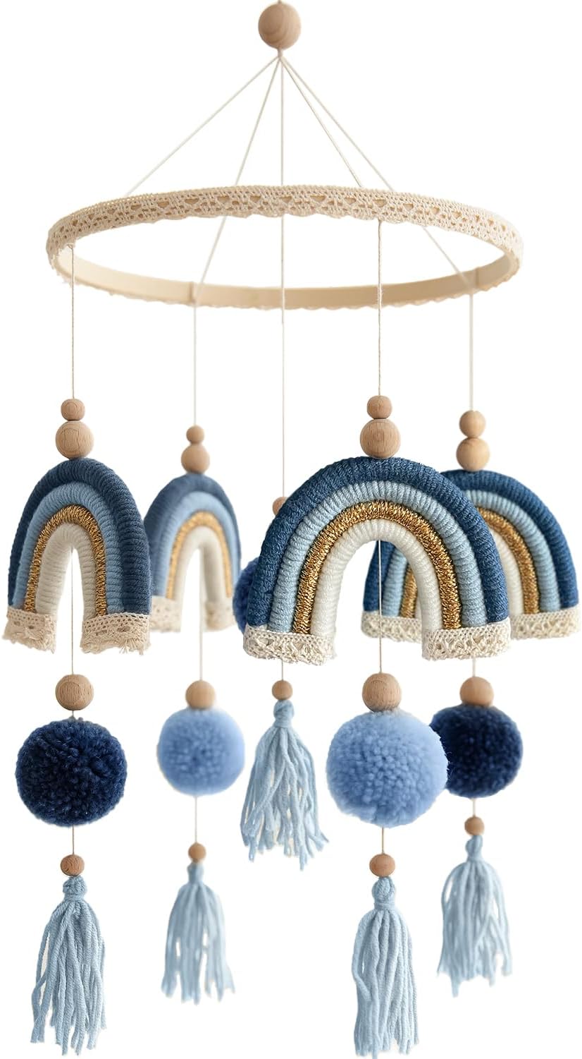 Baby Crib Mobiles Woodland for Newborn Baby Mobiles, Boho Rainbow Crib Mobile Nursery Decor, Baby Shower Use