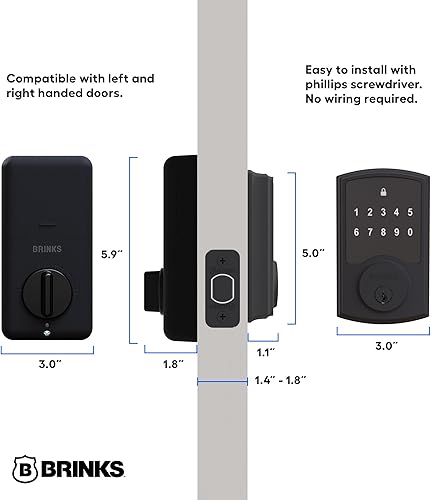 Miniatura 7 de Brinks Cerradura electrónica de puerta con panel táctil sin llave, cerrojo retroiluminado con seguridad avanzada, códigos de usuario personalizados,
