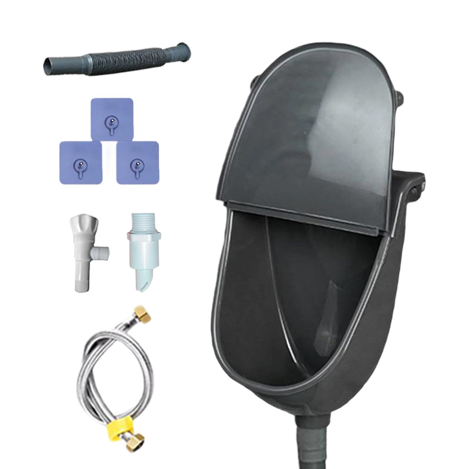 Männer Urinal – Außen Wandurinal | Mobiles Urinal mit Deckel – Herren Wand-Urinal Set für Camping RV Garten Garage Inklusive Ablaufschlauch Sprühdüse Klebepads Einfache Montage Ohne Bohren Weiß