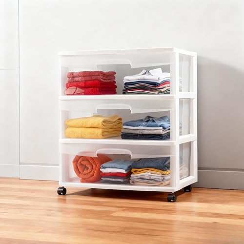 Cajón de almacenamiento de plástico de 3 cajones anchos con ruedas y cajones transparentes, organizador de almacenamiento mediano para dormitorio disponible en Yaxa Costa Rica