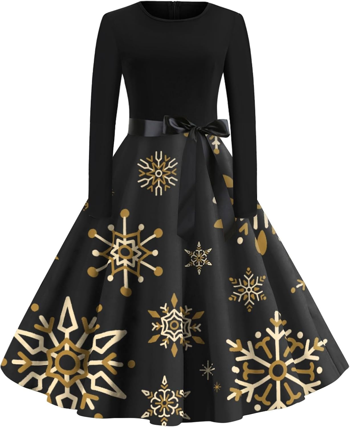 Dresses for Women Christmas Xmas Snowflake Print Regular Fit Crewneck