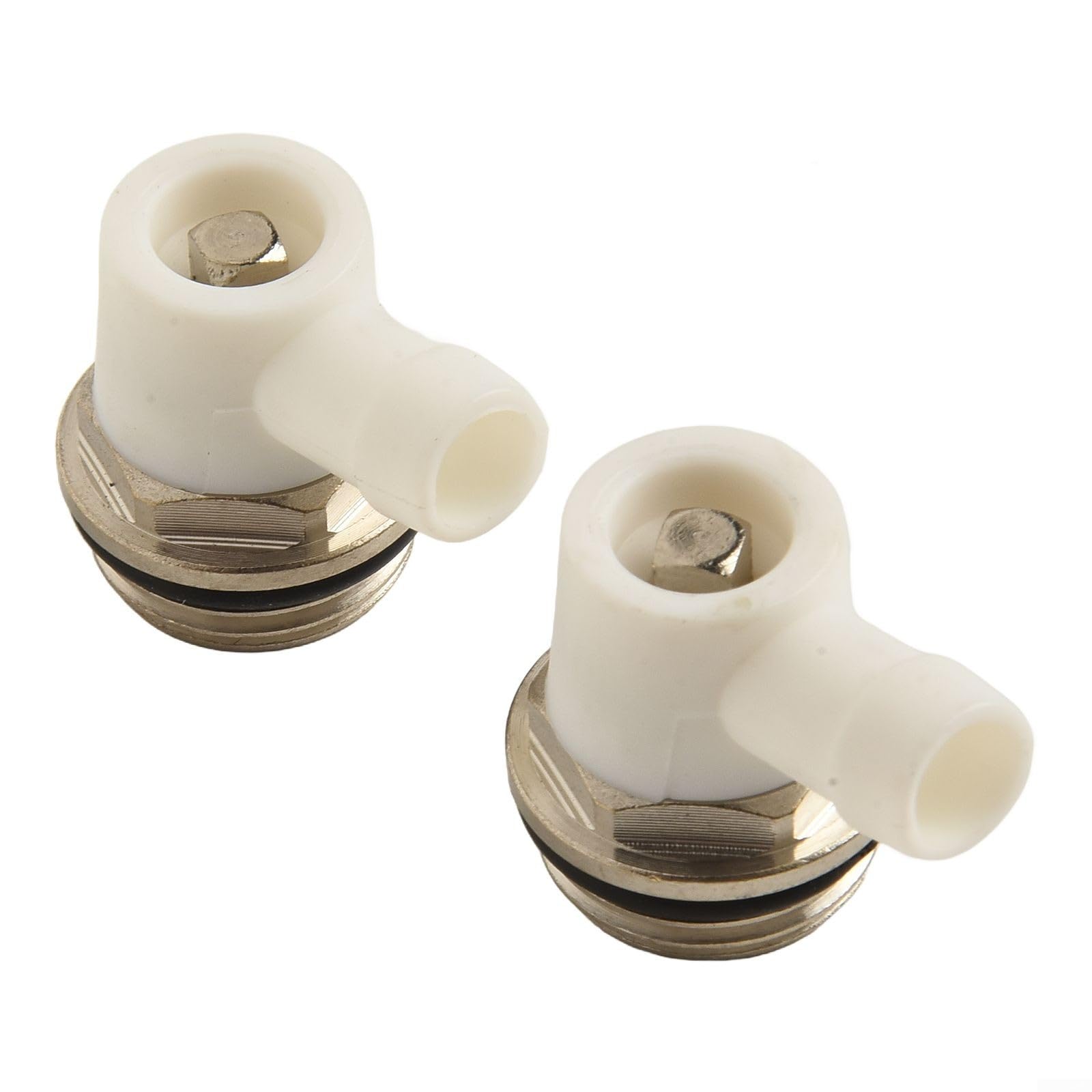 Llave for radiador, paquete de 2 válvulas purga 1/2 pulgada con salida drenaje giratoria, ventilación latón niquelado for sistemas calefacción, rosca autosellante compatible