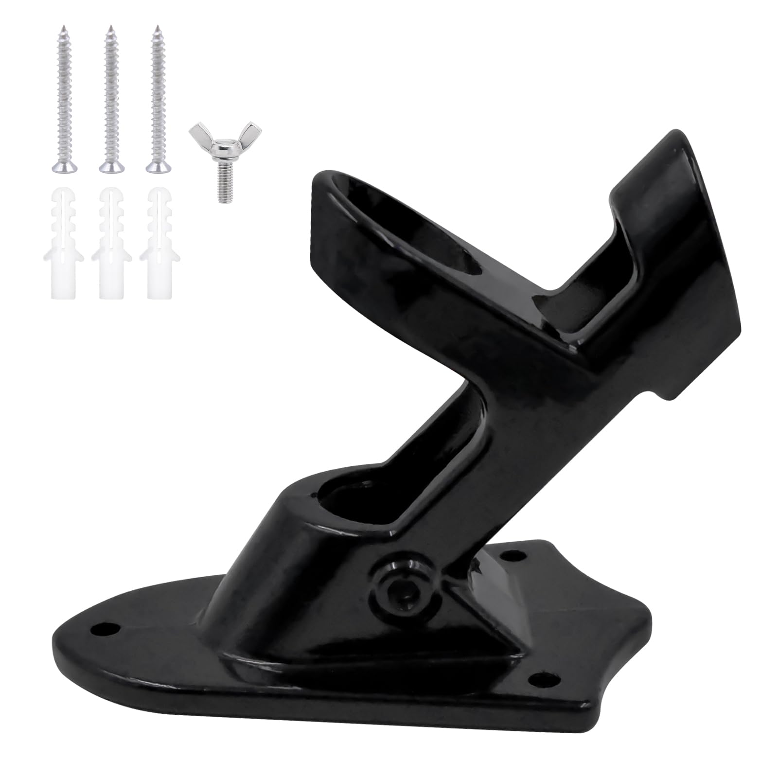 Flag Pole Holder,Flag Bracket,Wall Mount Bracket Hardwares,for Outside House,for Flag Mounting,Wind Proof Flag Bracket,with 4 Fixing Screws (Black) — image 1
