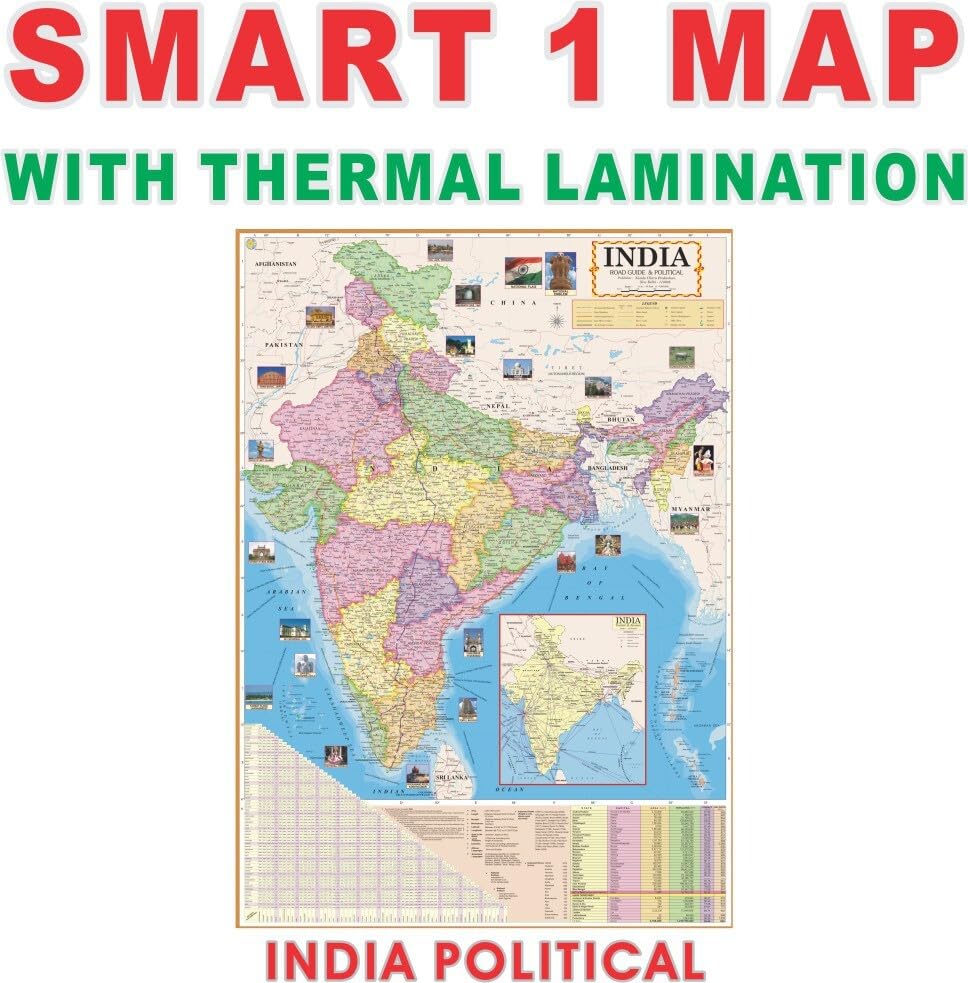 English Political Map of India | Laminated English Map | Size: 28x40 Inch (Rolled in Safety Cardboard Tube) | Paper Print | Best for UPSC, SSC, IES & Competitive Exams | EOI Marketing