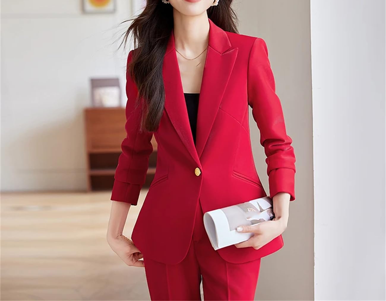 Set da 2 pezzi da donna alla moda, giacca e pantaloni formali, da ufficio, lavoro, lavoro, giacca e pantaloni