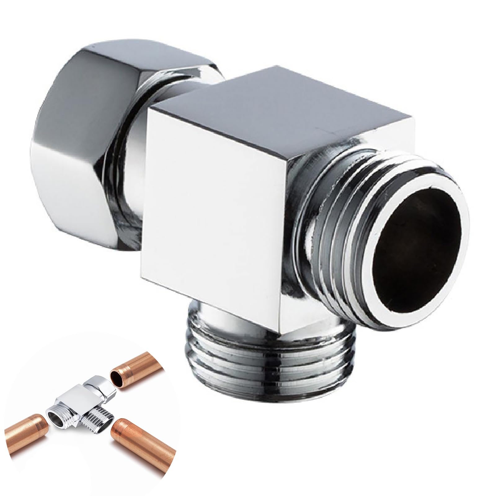 Mosiądz chromowany adapter w kształcie litery T 1/2,3-drożny zawór łączący 3-drożny zawór przełączający 1/2 T adapter polerowany mosiądz chromowany do toalety, łazienki, kuchni, umywalki, bidetu