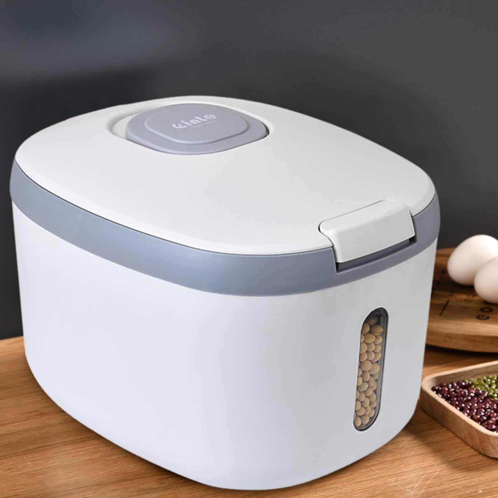 Dispenser automatico di riso, dispenser per riso e cereali, salvaspazio, a prova di umidità, con misurino, elegante dispenser per cereali da cucina