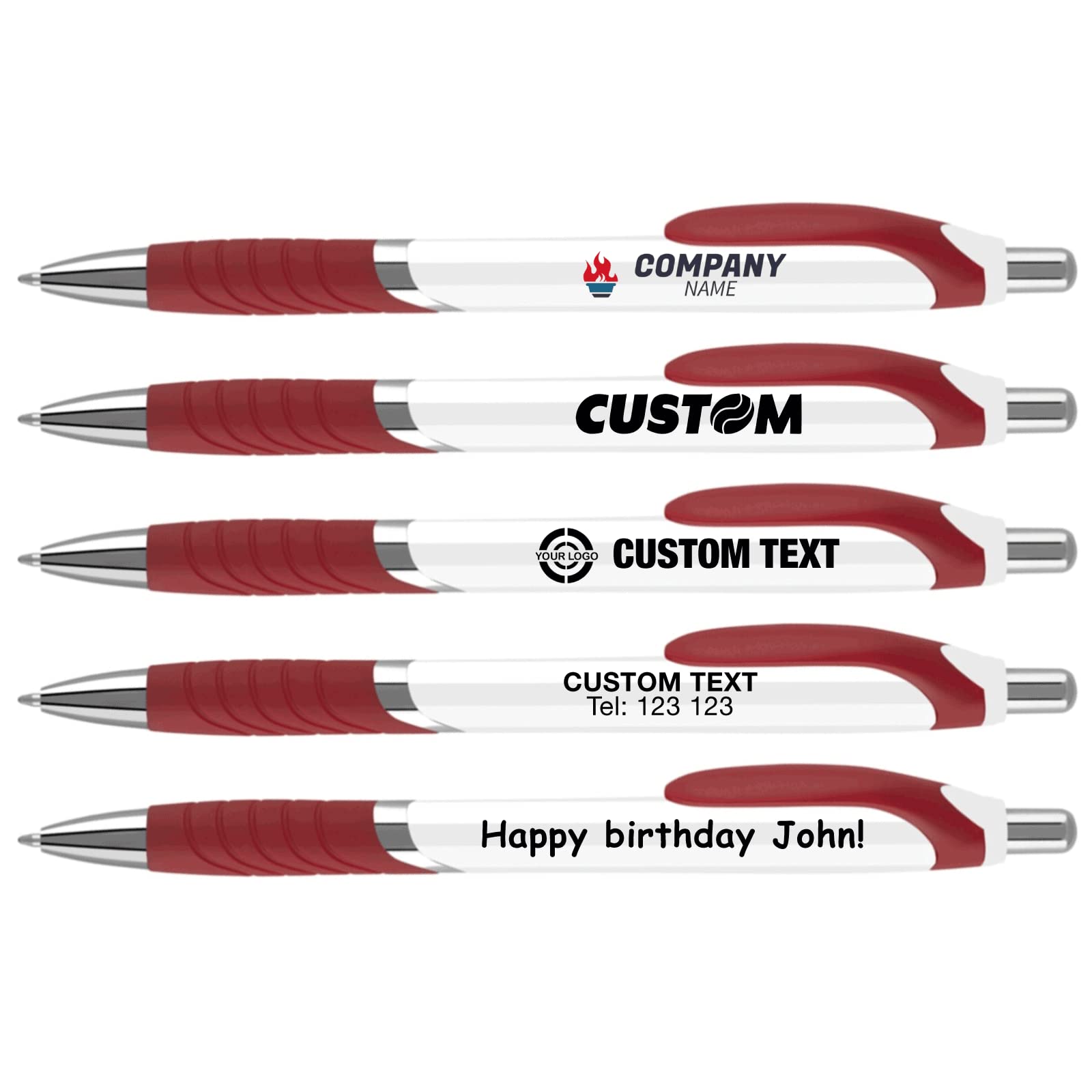 Multipack - Bolígrafos de agarre curvo impresos a todo color personalizados con tu logotipo/texto, regalos promocionales para escuelas, modelo 2 (paquete de 120 bolígrafos, rojo)