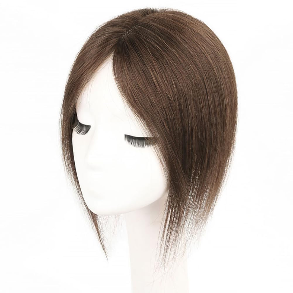 3.5x5.5inch 9.8inch Handmade Seamless Straight Human Hair Topper Hairpiece Top Piece Wiglet Hairpiece for Women Thin Hair (Mocha brown,25cm)