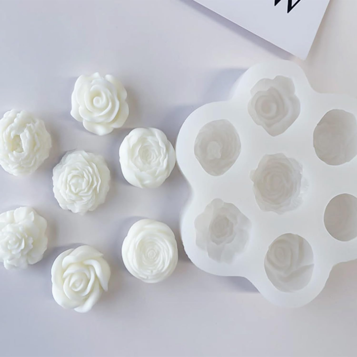7 Cavity Rose Peony Fondant Molds, Flower Candle Molds, Flower Silicone Molds for Candy Cake Jelly Chocolate Decorating Scented Candles Soaps Making Flowers Wax Resin Casting Crafts