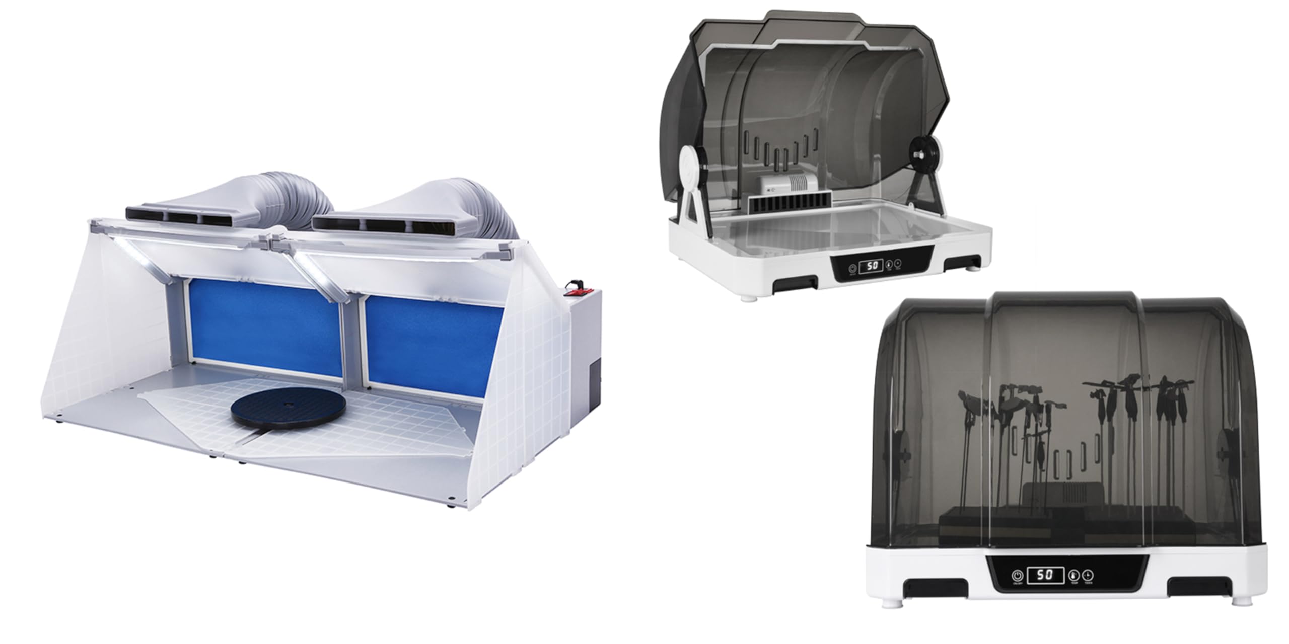 OPHIR 2 Sets of Airbrush Spray Booth Kit with 6 LED Lights & 2 Exhaust Extension Hose and Airbrush DryBooth DIY Painting Dryer