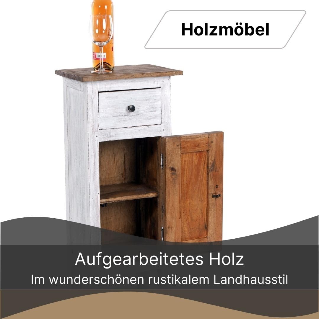 DESIGN DELIGHTS Holz FLURSCHRANK Plant 80" | 80x36x25cm (HxBxT), Mahagoni Recyclingholz | Shabby Chic Telefontisch | Farbe: 05 weiß-Natur