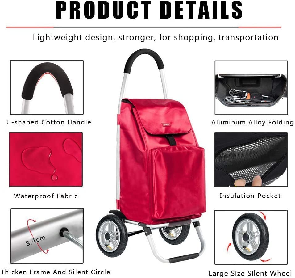 Einkaufstrolley Klappbar Einkaufswagen Trolley faltbar - 60 L Fassungsvermögen Rahmen aus Aluminiumlegierung… – Bild 7